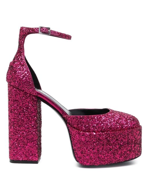 Paris Texas Purple 140Mm Glitter-Embellished Platform Pumps