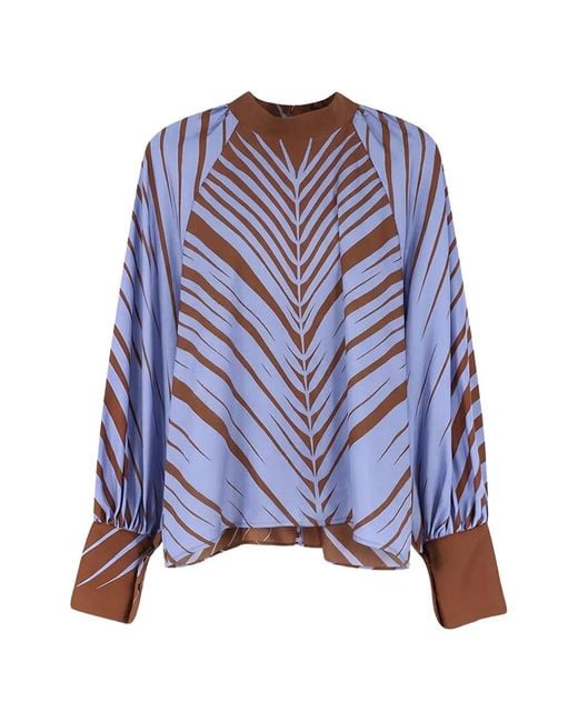 Co.Go Blue Abstract-Print Silk Blouse