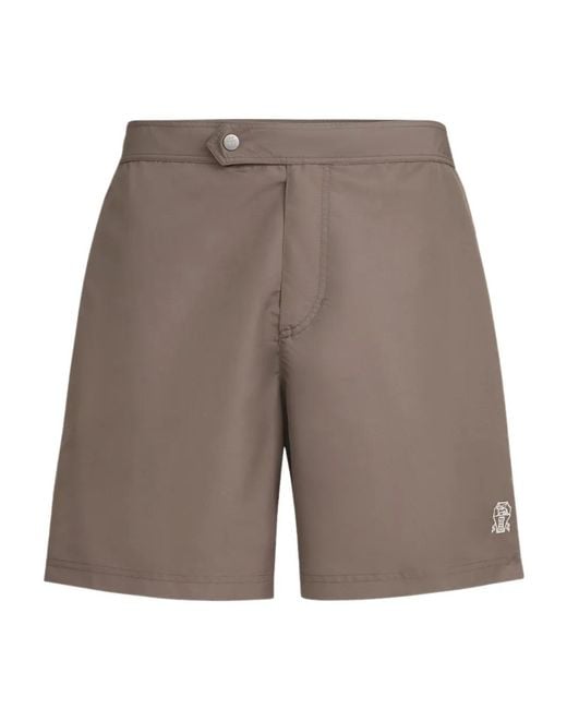 Brunello Cucinelli Gray Tabbed Waistband Piping Swim Shorts for men