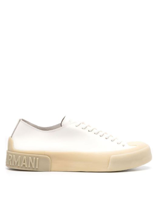 Emporio Armani Leren Sneakers Met Logozool in het White voor heren