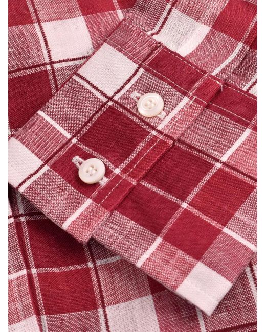 Brunello Cucinelli Red Checked Cotton Shirt for men
