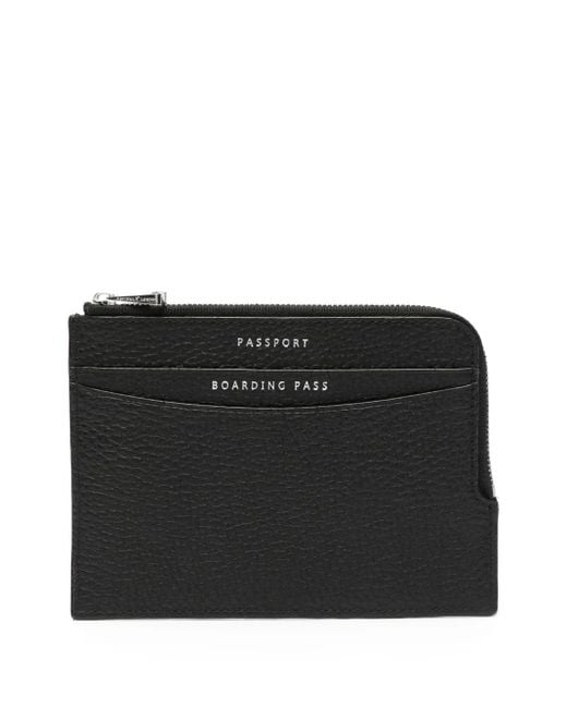 Aspinal Black Logo-Print Leather Travel Wallet for men