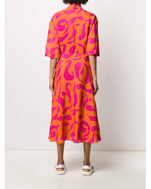 Off-White c/o Virgil Abloh Red High-neck Leaves Print Dress