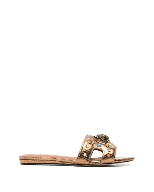 Kurt Geiger Brown Eagle-Head Floral-Appliqué Sandals
