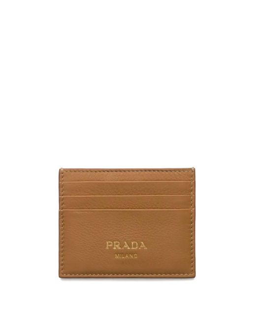 Prada Brown Logo-Stamp Leather Cardholder