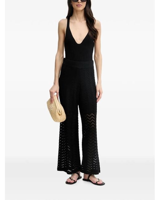 Joseph Ribkoff Black Herringbone-Pattern Palazzo Pants
