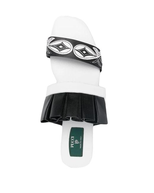 Emilio Pucci White Embroidered-Detail Slides