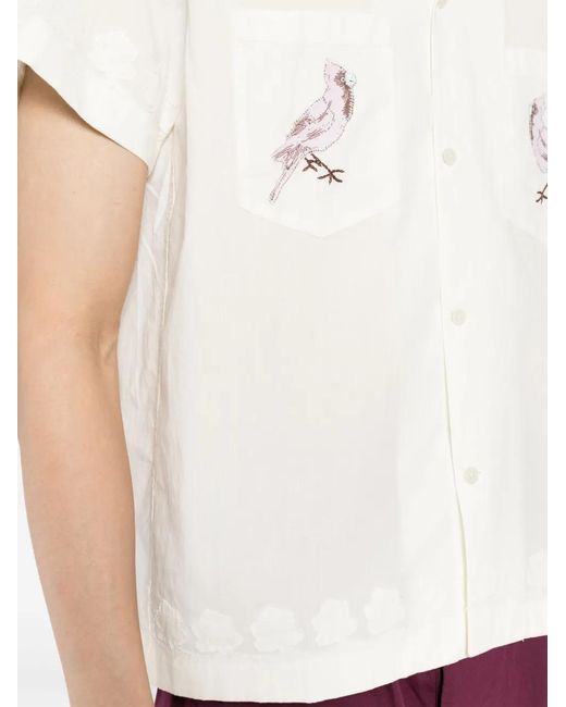 Bode White Embroidered Short-Sleeve Shirt for men
