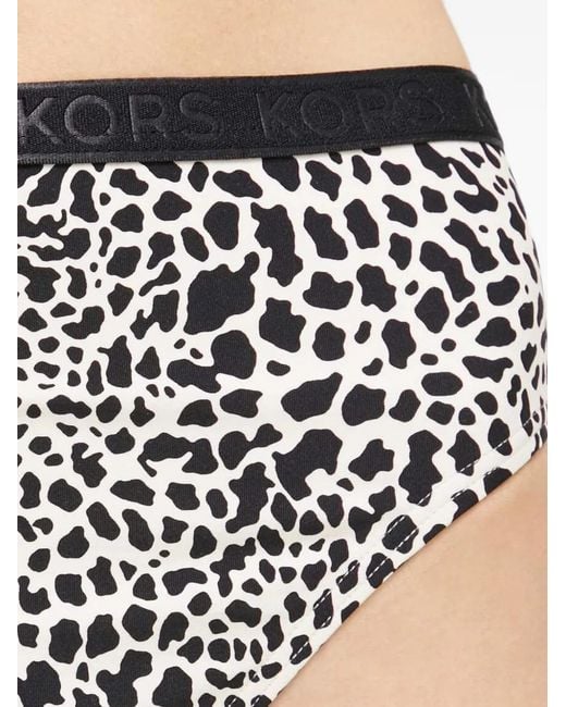 MICHAEL Michael Kors White Leopard-Print Logo-Waistband Bikini Bottoms
