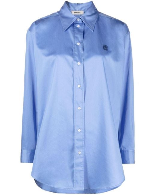 Sandro Blue Logo-embroidered Cotton Shirt