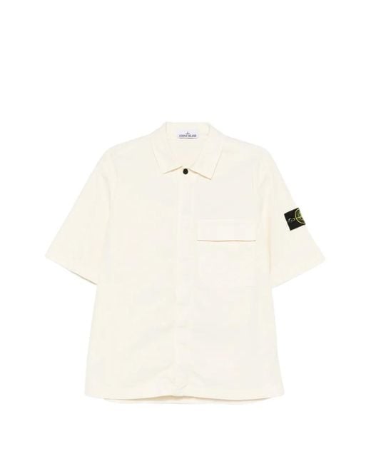 Stone Island White Dual Treatment Bellows Pocket Shirt for men