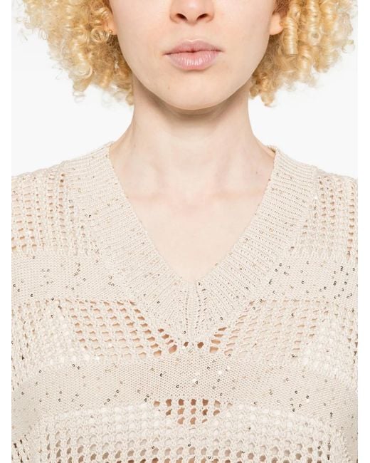 Peserico White V-Neck Sweater