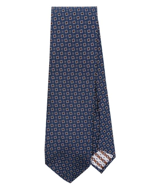 Lardini Blue Geometric-pattern Twill Tie for men