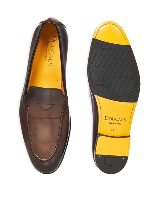 Doucal's Brown Leather Penny Loafers for men