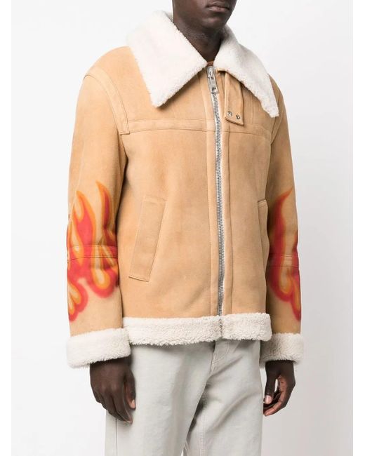 Palm Angels Orange Flames Sherpa Trucker Jacket for men