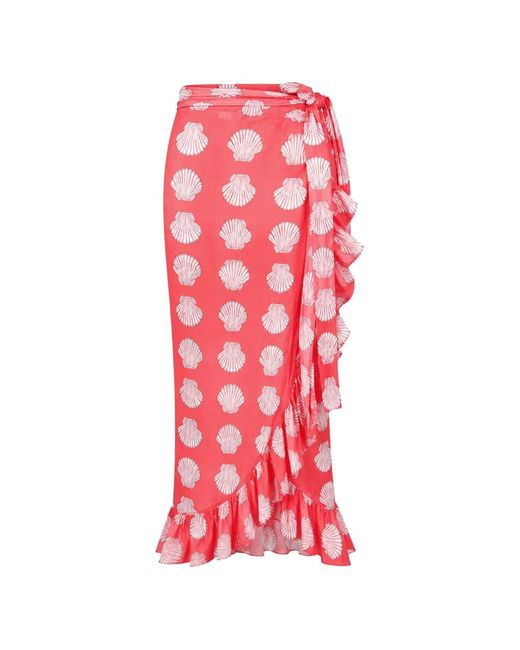 Nimo With Love Red Mullein Ruffled Shell-Print Skirt