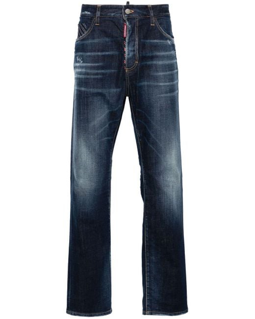 DSquared² Blue Mid-rise Distressed-effect Jeans for men