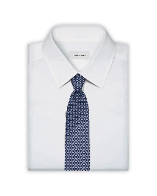 Ferragamo Blue Frog-Print Silk Tie for men
