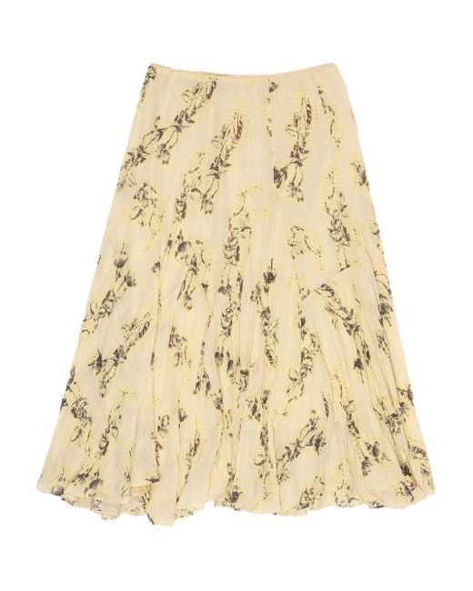 Bimba Y Lola Natural Notebook Print Midi Skirt