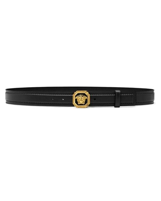 Versace Black Medusa Belt In Calf Leather With Logo Buckle for men