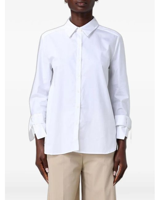 Hanita White Bow-Detail Long-Sleeve Shirt