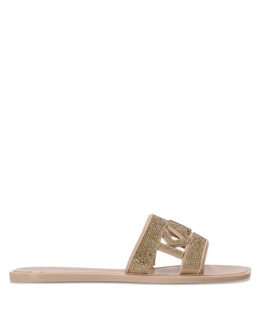 Karl Lagerfeld Natural Embellished Slide Sandals