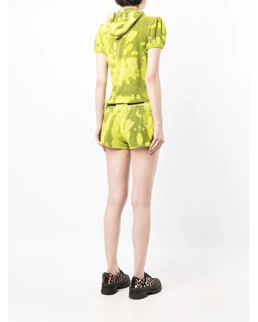 Stain Shade Yellow Tie-Dye Hooded Playsuit for men