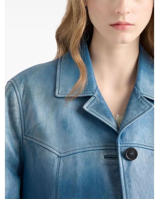 Prada Leren Bikerjack in het Blue