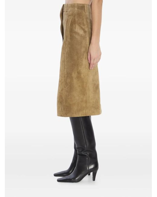 Arma Natural Elen Snap-Button Suede Midi Skirt