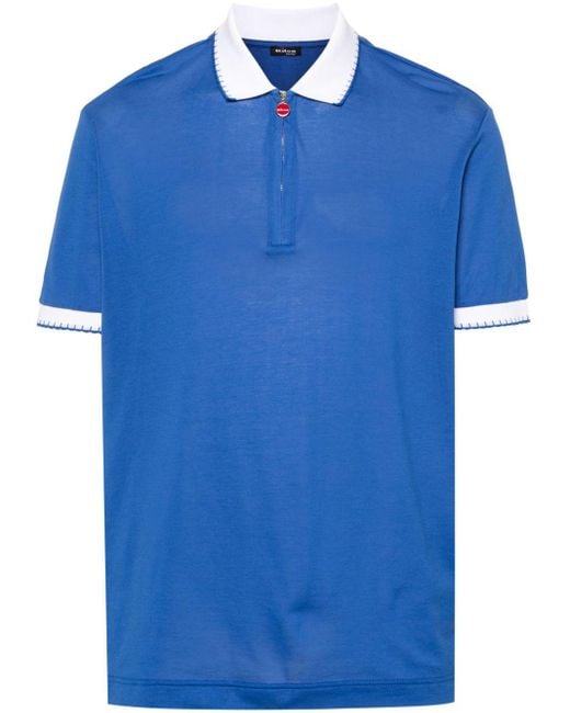 Kiton Blue Logo-embroidered Cotton Polo Shirt for men