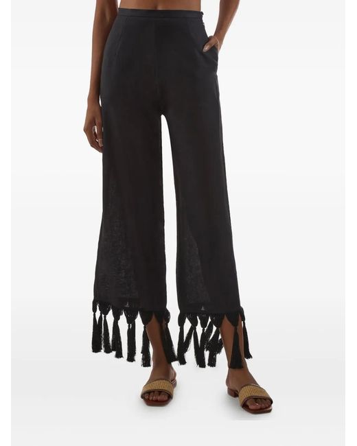 Taller Marmo Black Marlino Fringes-Detail Linen Trousers