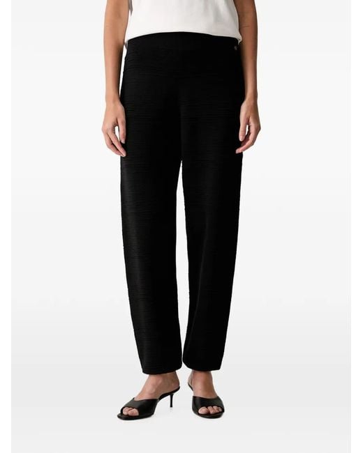Joseph Ribkoff Black Ribbed-Knit Logo-Plaque Track Pants