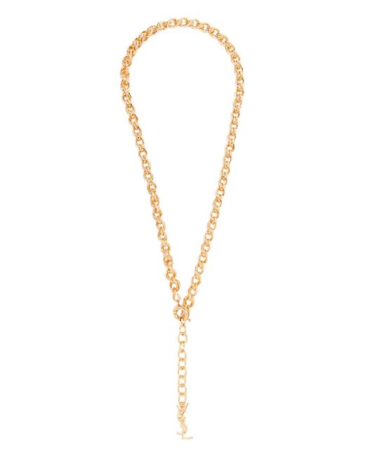 Saint Laurent White Chain-Link Logo Necklace