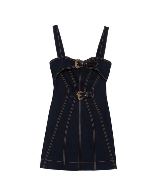 Versace Jeans Couture Blue Buckle-Detail Panelled Mini Dress