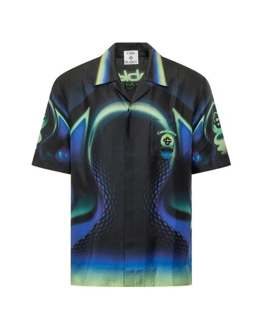 Casablanca Blue Cuban-Collar Shirt for men