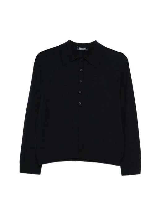 Max Mara Black Button-Up Collar Polo Top
