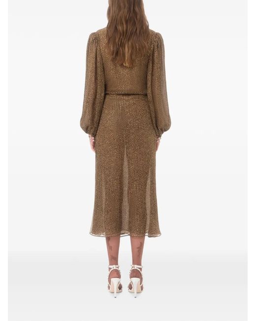 Valentino Garavani Natural Creponne Lamé Dress With Embroidered Fauve Eclat-Print