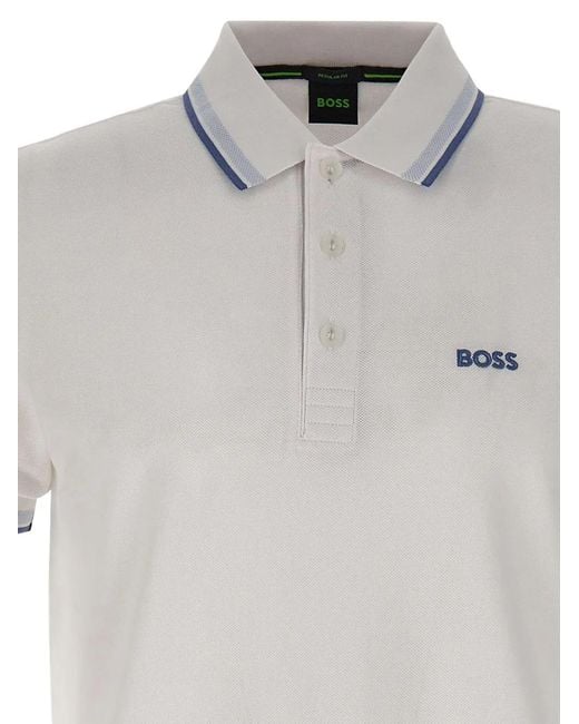 Boss White Striped-Trim Pique Polo Shirt for men