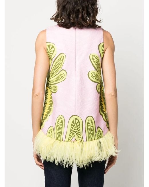 LaDoubleJ Yellow La Scala Feather-Trim Blouse