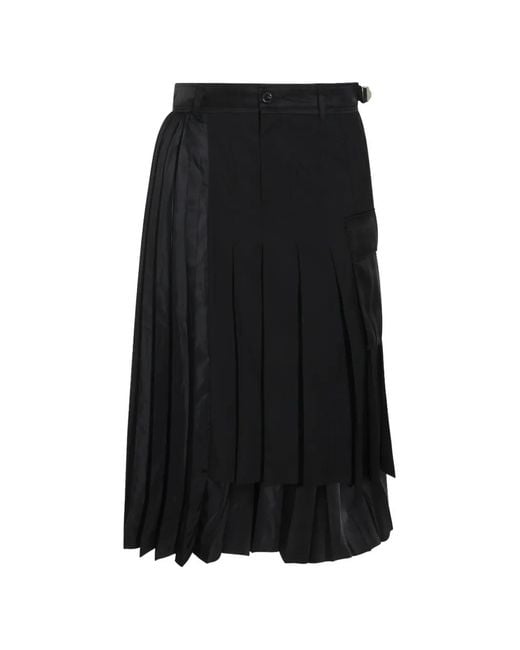 Sacai Black Pleated Layered Midi Skirt