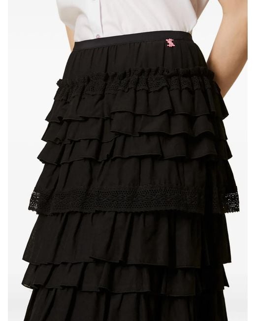 Twinset Black Long Ruffled Lace Skirt