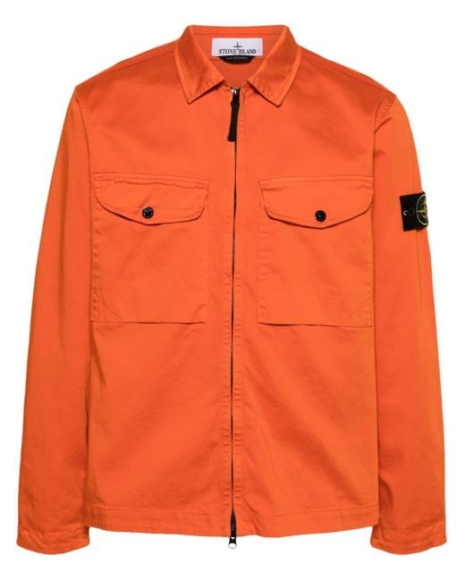 Stone Island Baumwoll-Hemdjacke mit Kompass in Orange für Herren