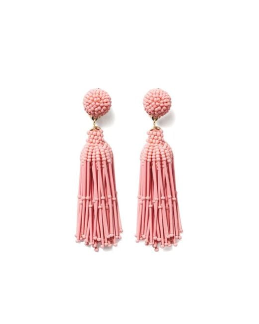 Carolina Herrera Red Beaded Tassel Earrings