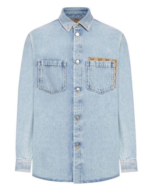 Gucci Blue Dãlavã Denim Shirt With Gg Insert for men