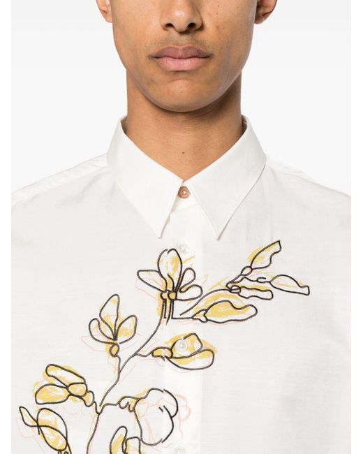 Camisa bordada con estampado Laurel Paul Smith de hombre de color White