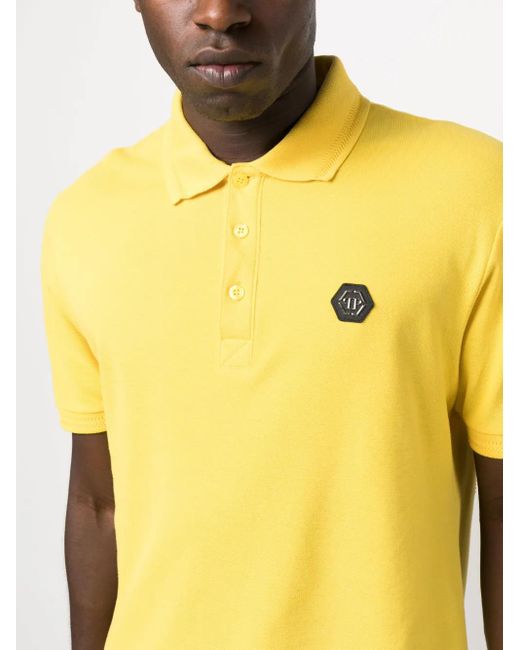 Philipp Plein Yellow Logo-Print Short-Sleeved Polo Shirt for men