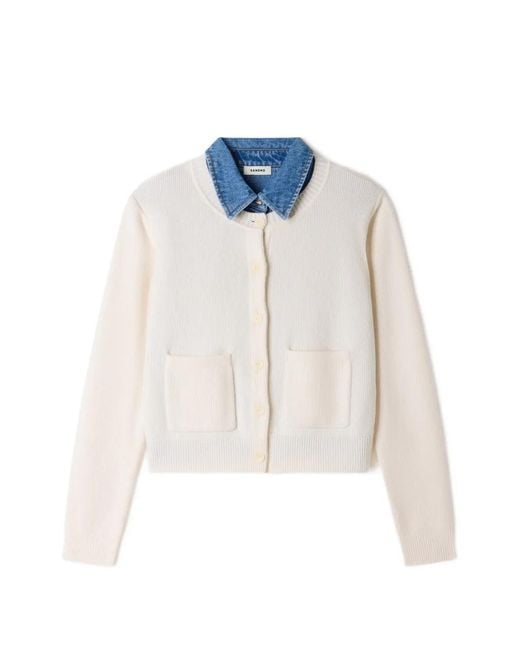 Sandro White Denim-Collar Cardigan