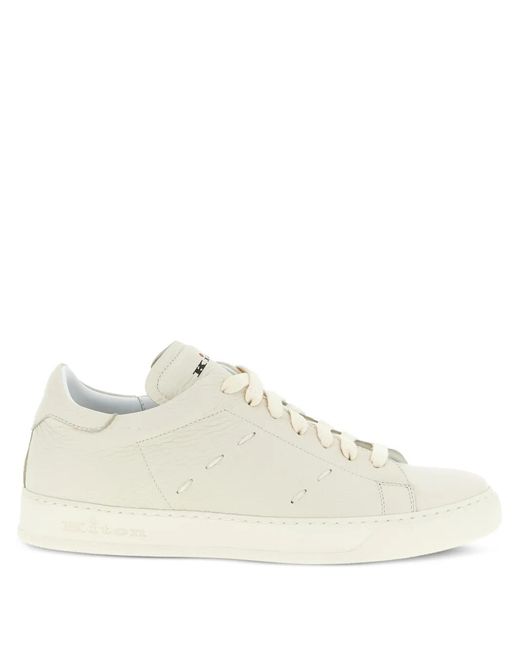 Kiton White Stitching Leather Sneakers for men