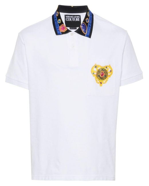 Versace White Heart Couture Polo Shirt for men