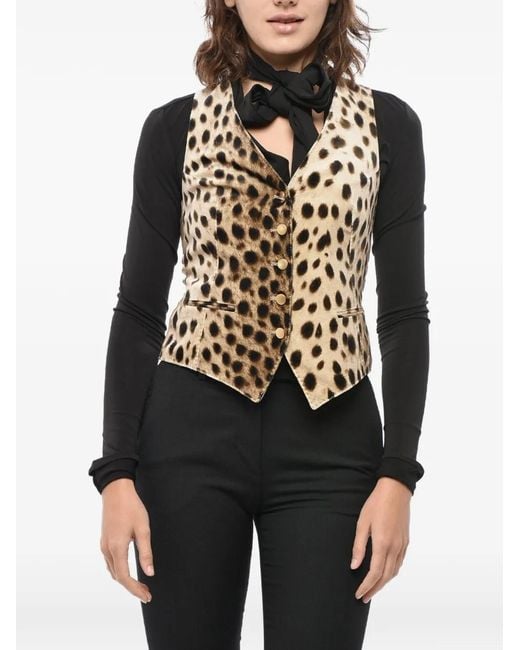 Tagliatore Black Animal-Print Velvet Vest